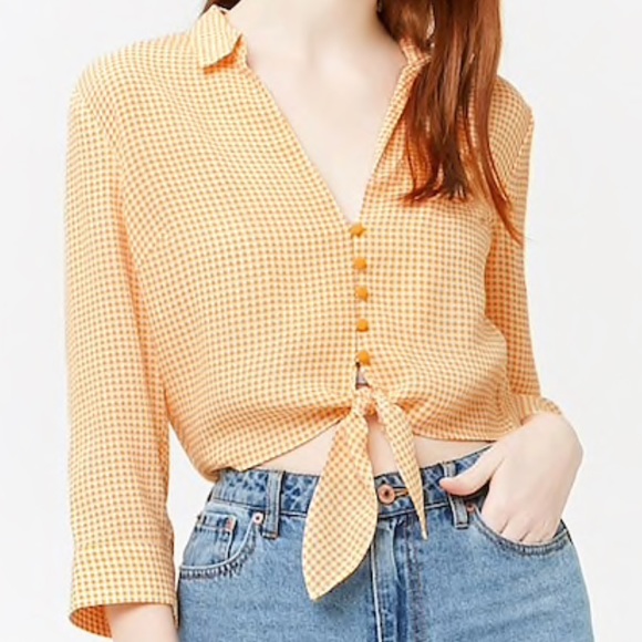 Forever 21 Tops - F21 Gingham Tie-Front Shirt